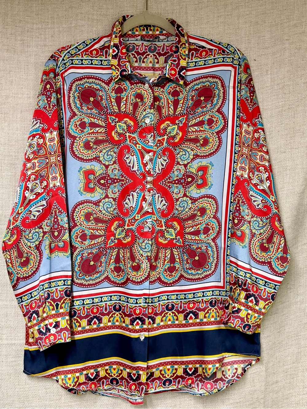 Zara Red & Blue Paisley-Print Button-Down Shirt